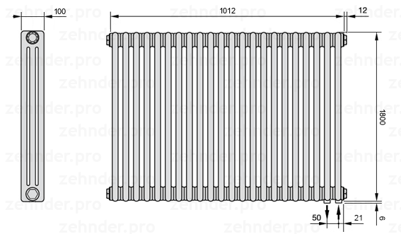 Схема (чертеж) Радиатор Zehnder Charleston 3180/22 №5510 Technoline TL